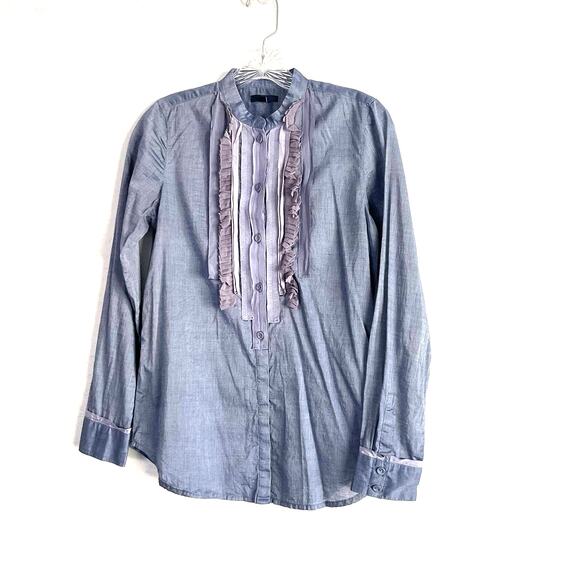 Gap Cotton Chambray Mixed Media Button Down Blouse Small - Picture 1 of 9